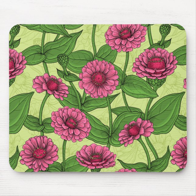 Pink Zinnias on light green Mouse Pad (Front)