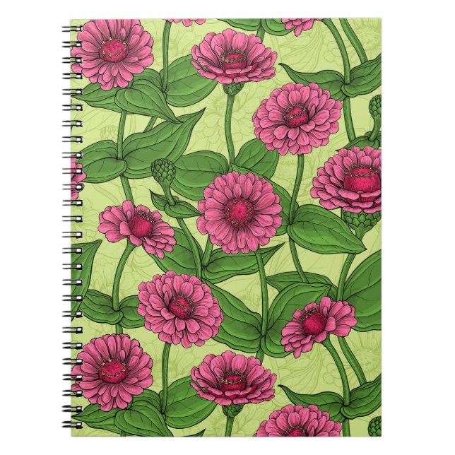 Pink Zinnias on light green Notebook (Front)
