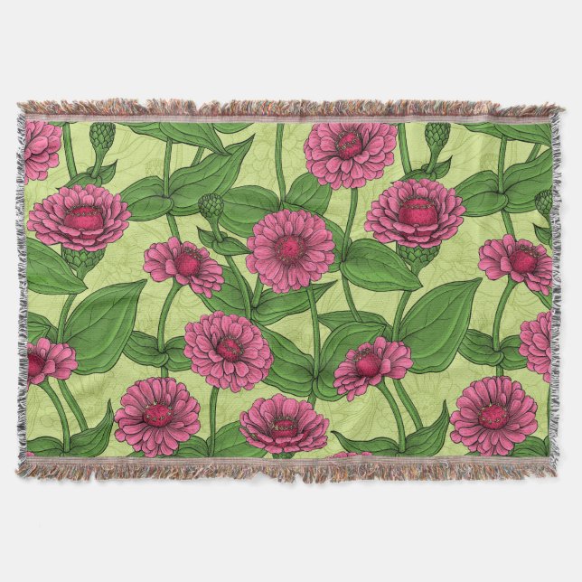 Pink Zinnias on light green Throw Blanket (Front)