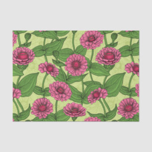 Pink Zinnias on light green Tissue Paper