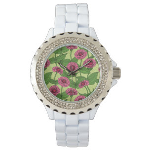 Pink Zinnias on light green Watch