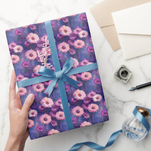 Pink Zinnias on Purple Wrapping Paper