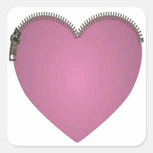 Pink Zipped Heart Square Sticker