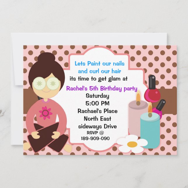 Pinka polka dots and chocolate spa party invitatio invitation (Front)