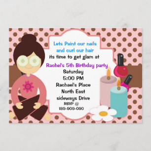 Pinka polka dots and chocolate spa party invitatio invitation