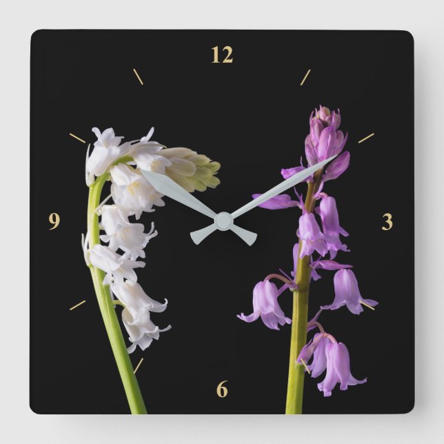 Pinkbells Whitebells Square Wall Clock (Front)