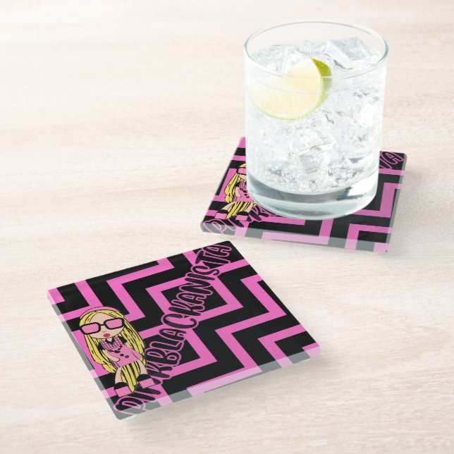 pinkblackanista glass coaster (Angled)