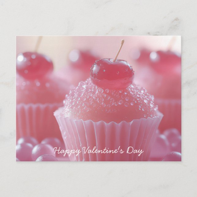 Pinke Cupcakes with cherry Valentine's Day Postcard (Front)