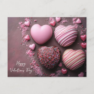 Pinke Herzen aus Schokolade Valentinstag Postcard