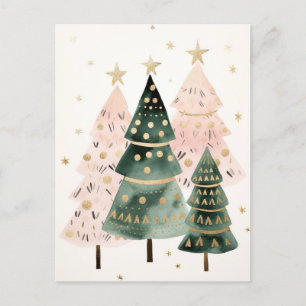 Pinke und grüne Weihnachtsbäume Postcard