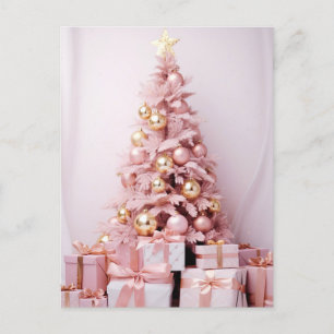 Pinker und goldener Weihnachtsbaum mit Geschenken Postcard