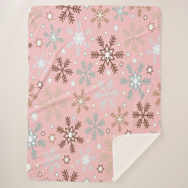 Pinkie Snowflake  Sherpa Blanket (Front)