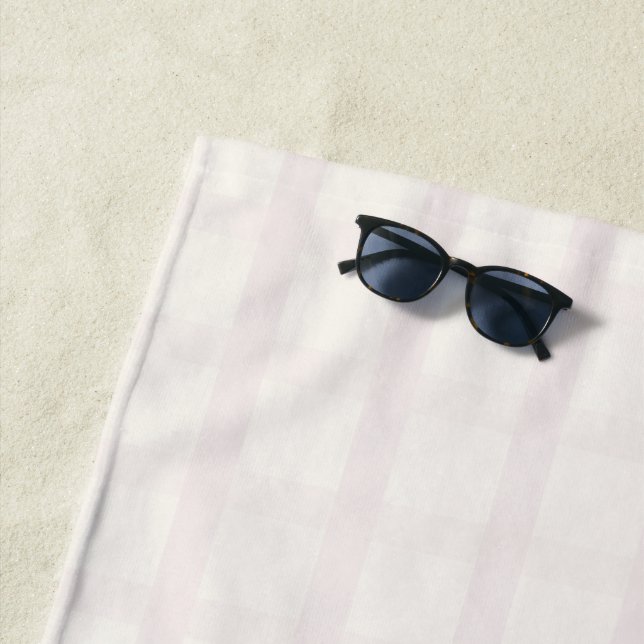 Pinkish Champagne And Creamy White Gingham Pattern Beach Towel (In Situ)