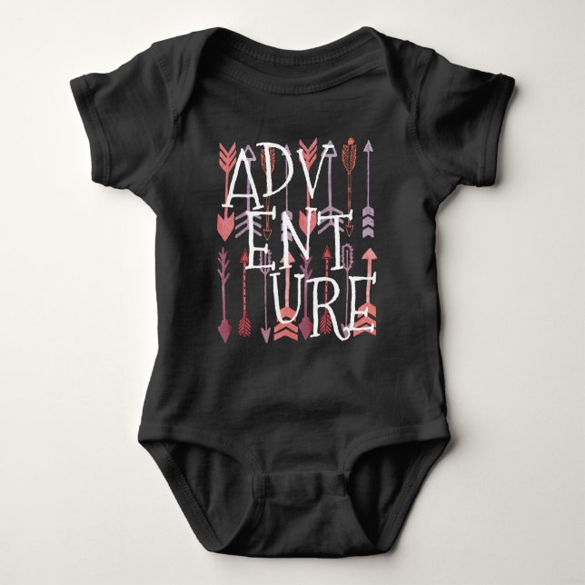 Pinkish Coral Text Black Aztec Patten Baby Girl Bodysuit (Front)