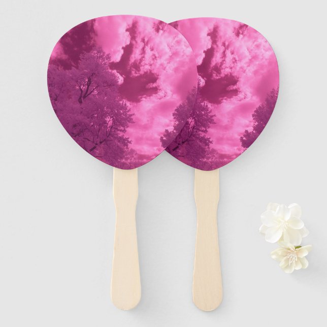 Pinkish Hues Infrared Cloud Hand Fan (Front and Back)