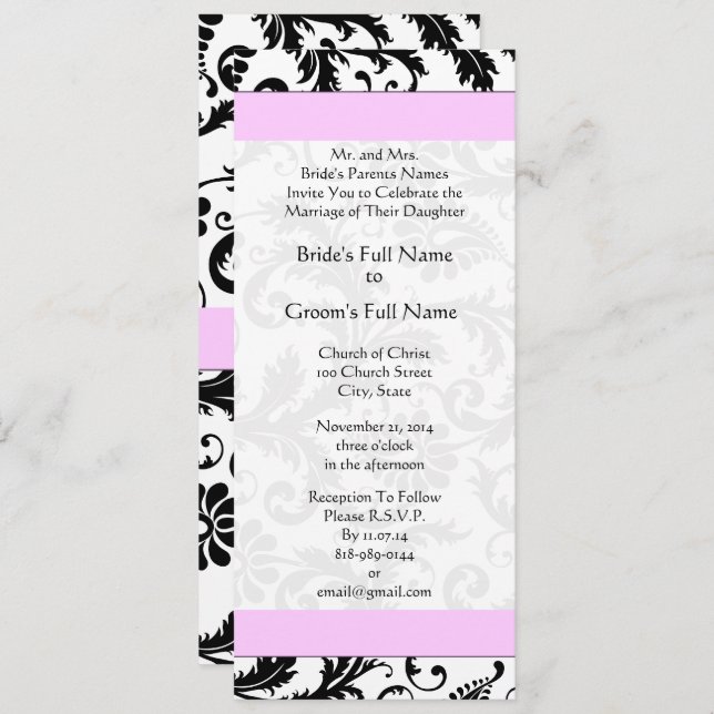Pinkish Lavender  Damask Swirls Wedding Invitation (Front/Back)