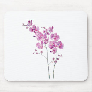 pinkish purple orchid flowers watercolor and ink mouse pad