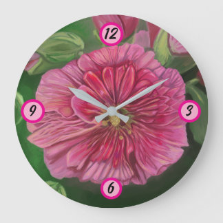 Pinkish Red Hollyhock and Siblings Large Clock
