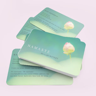 © Pinkish White Lotus Flower Greenery Business Card