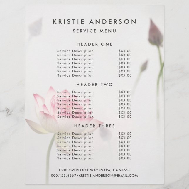 ©Pinkish White Lotus Flower Service & Price List Flyer (Front)