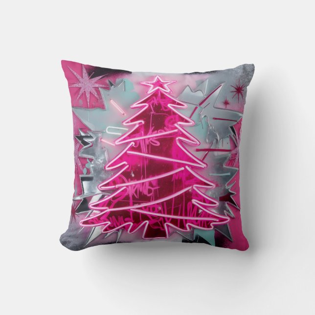 Pinkmas Tree – Bold Neon Holiday Art Cushion (Front)