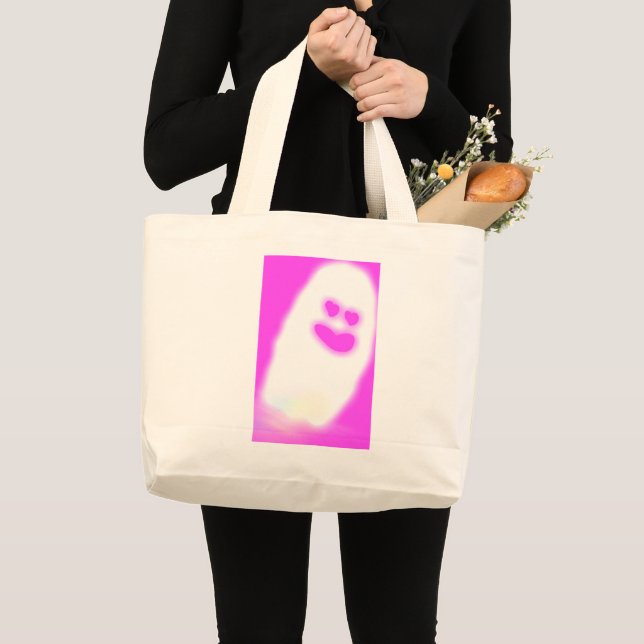 Pinkoween cute ghost large tote bag (Front (Product))