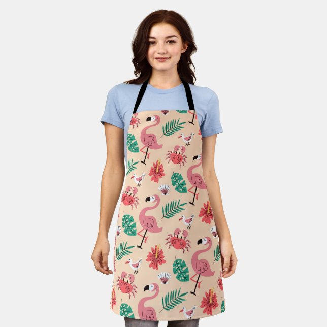 PinkPink Flamingo Summer Tropical Pattern-23123 Apron (Worn)
