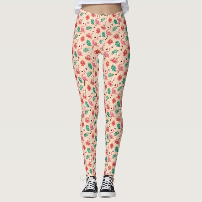 PinkPink Flamingo Summer Tropical Pattern-23123 Leggings (Front)
