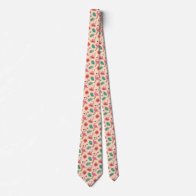 PinkPink Flamingo Summer Tropical Pattern-23123 Tie (Front)