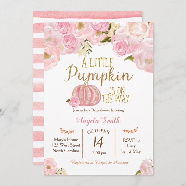 PinkPumpkin Baby Shower Invitation Gold Glitter (Front/Back)