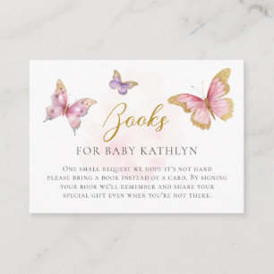 PinkPurple Gold Butterfly Baby Shower Book Request Enclosure Card