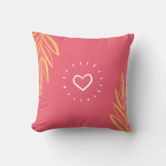 PinkREd with Yellow leaves and White heart Cushion