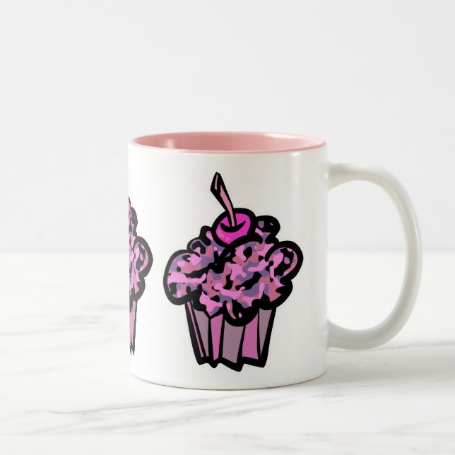 pinks and purples camouflage cupcake Two-Tone coffee mug (Right)