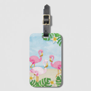 Pinks Flamingos on the Beach Luggage Tag