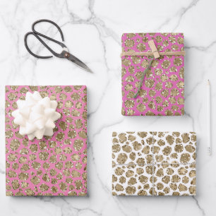 Pinks Gold Glam Glitter Leopard   Wrapping Paper Sheet