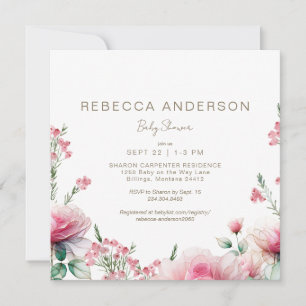  Pinks in Bloom Square Baby Shower Invitation