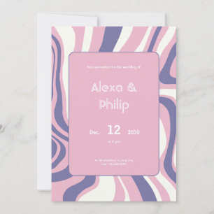 Pinks, purple and beige lines abstract Wedding Invitation