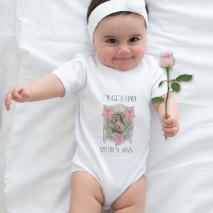 Pinks Rose St. Therese Religious Vintage  Floral  Baby Bodysuit
