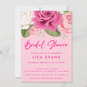 Pinks Watercolor Roses Bridal Shower Invitation