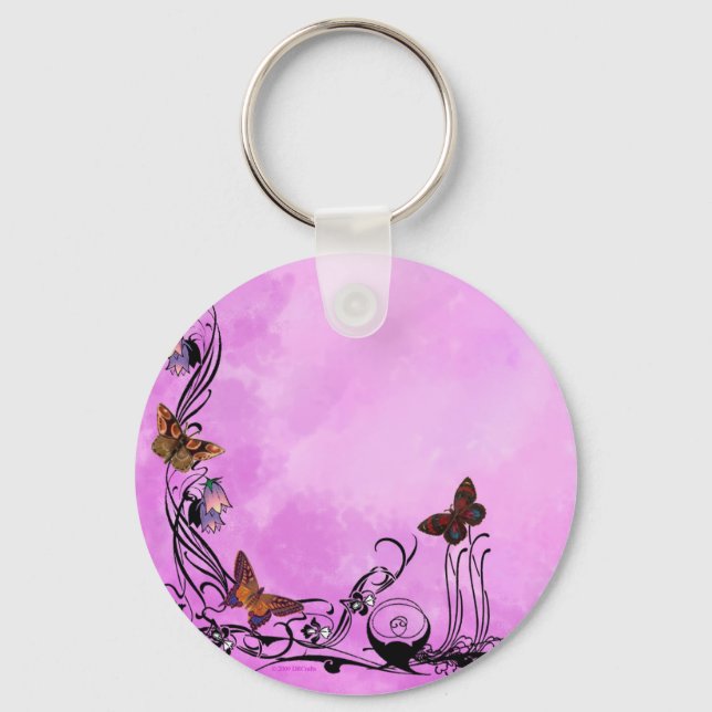 Pinks with butterflies key ring (Front)