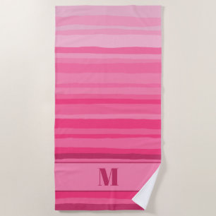Pinkshades Serrate Stripes Pattern with Initial Beach Towel