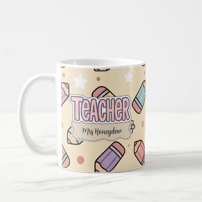 PinkTeacher School Pencils Pattern  Coffee Mug (Left)