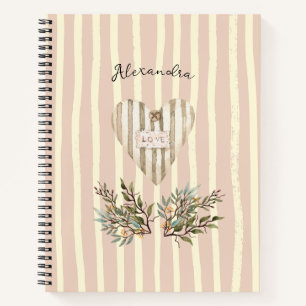 Pinky background Cute monogram Heart and botanical Notebook