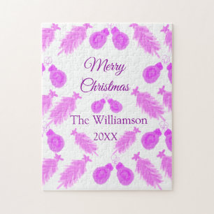 Pinky christmas retro add name text year bells tre jigsaw puzzle