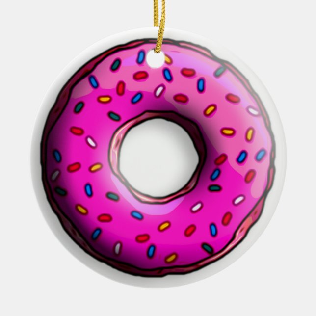 Pinky Doughnut with colourful sprinkles + your ide Ceramic Tree Decoration (Front)