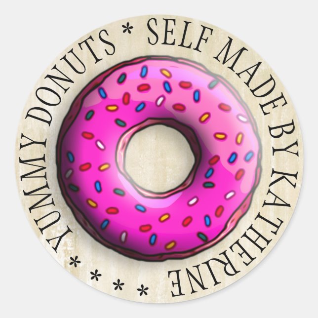 Pinky Doughnut with colourful sprinkles + your ide Classic Round Sticker (Front)