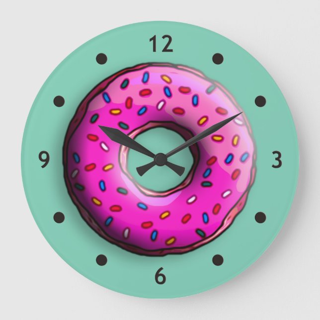 Pinky Doughnut with colourful sprinkles + your ide Large Clock (Front)