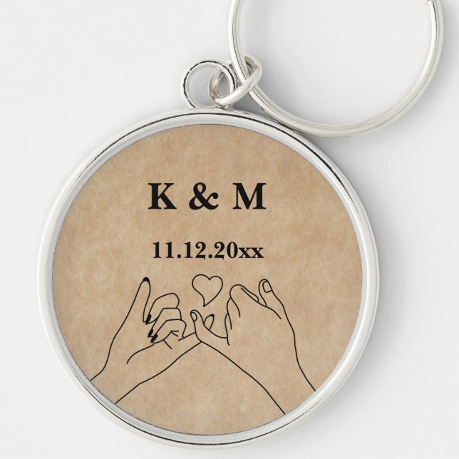 Pinky Promise Custom Couple Monogram and Date Key Ring (Front)
