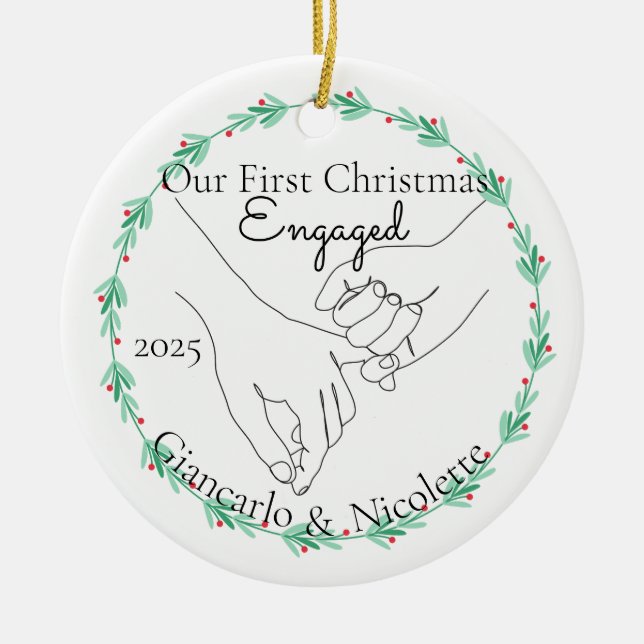 Pinky Promise First Christmas Engaged Ceramic Tree Decoration (Front)