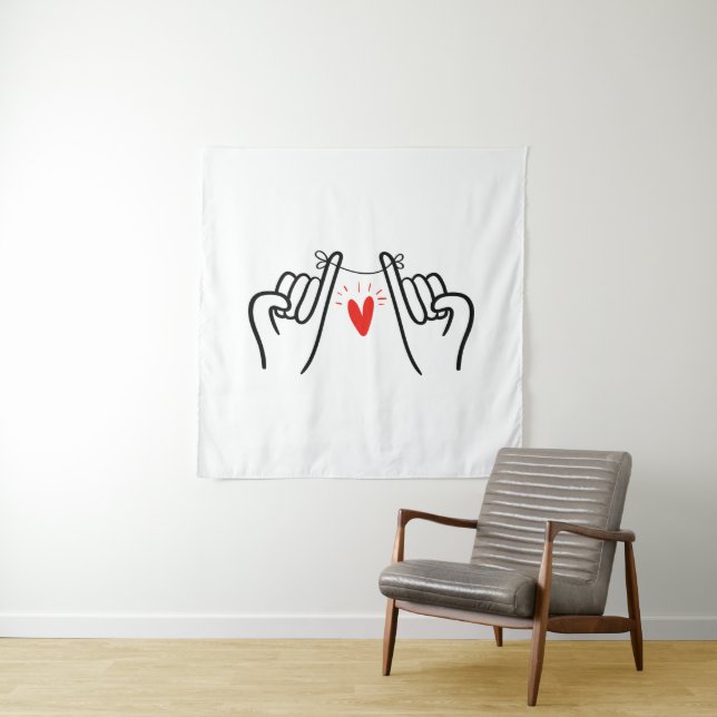 Pinky promise hand print, Couple art print Postcar Tapestry (In Situ)